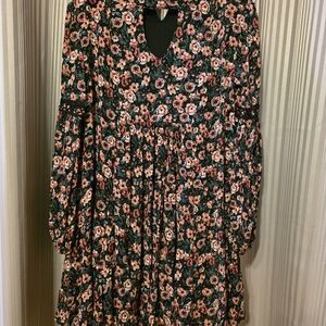 Nina Leonard Floral Mini Dress - Black and Pink